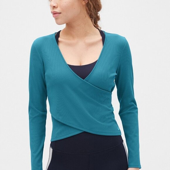 GAPFIT Rib‎ Long Sleeve Wrap Front Slate Teal - Picture 1 of 7